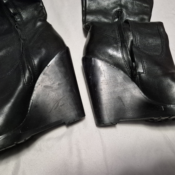 Ralph Lauren 7 Leather Thigh High Wedge Boots - Picture 16 of 16
